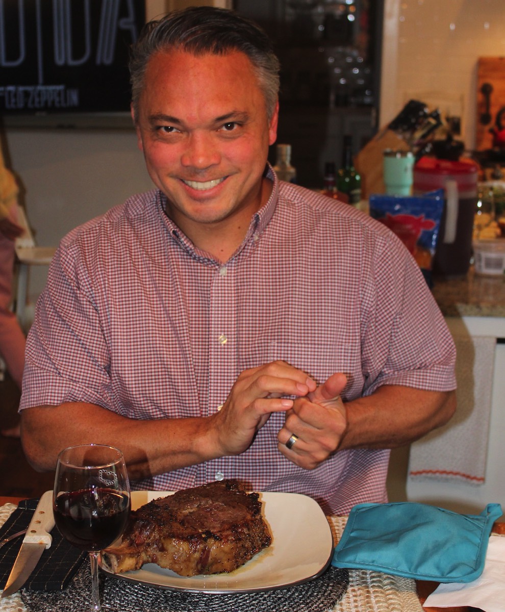 Cowboy steak birthday dinner prepared by chef Tracy.