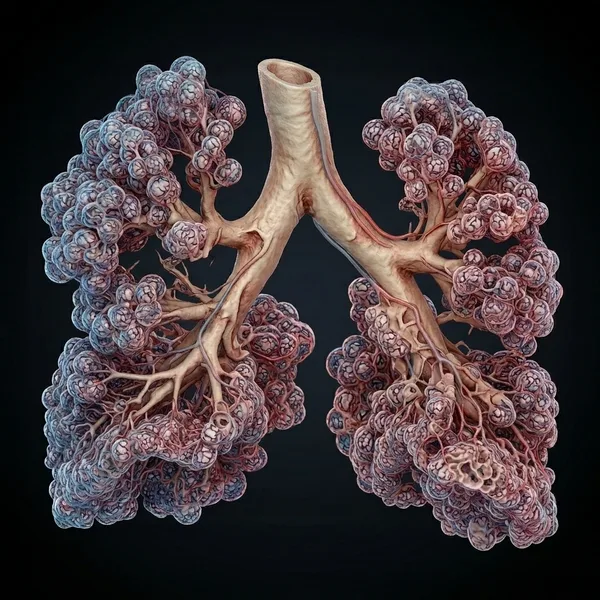 Illustration: the airways branching into the air sacs of the lungs